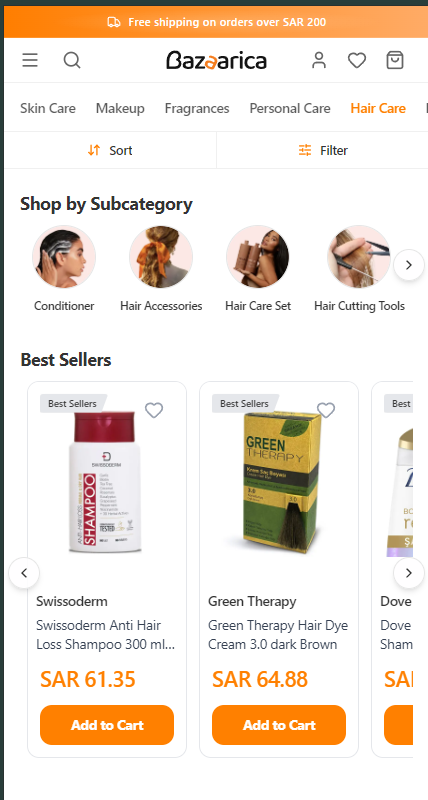 Bazaarica mobile view