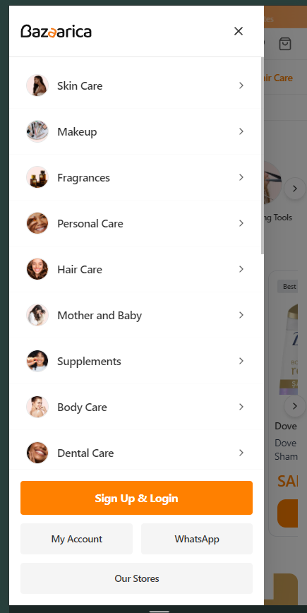 Bazaarica mobile view